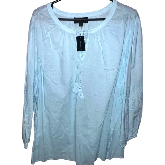 LANE BRYANT | NWT BLUE EYELET KEYHOLE NECK BLOUSE - Picture 9 of 9